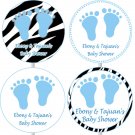 Printable Personalized Baby Boy Shower Cupcake toppers - Blue Zebra Feet