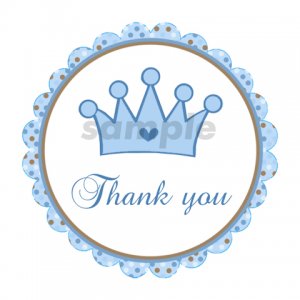 Printable Prince Crown Thank You Tags - Baby Boy Shower Birthday - Blue