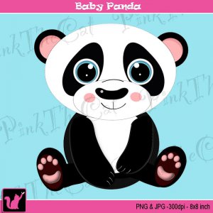 Cute Baby Panda Bear Digital Clipart Graphic Cardmaking Clip Art Animal Black White Png Jpg