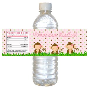25 Personalized Jungle Monkey Baby Shower Bottle Water Labels Wrappers Stickers