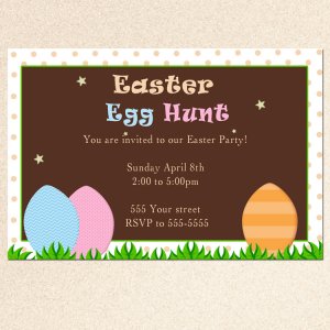 Printable Easter Egg Hunt Party Invitation Card Polka Dots Girl Boy Baby Print Yourself