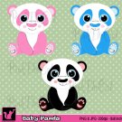 Cute baby panda bear digital clipart graphic - cardmaking - Clip art animal black white png jpg