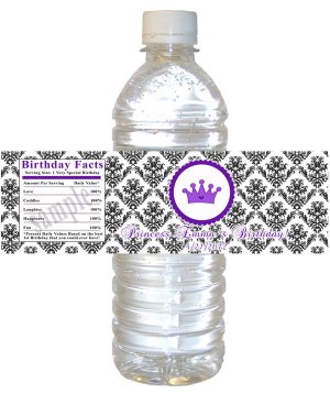 25 Personalized Damask Baby Shower Birthday Bottle Water Labels Wrappers Stickers