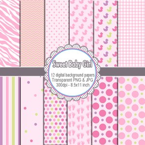 Clipart digital background paper graphics baby shower birthday girl - cardmaking - Clip art