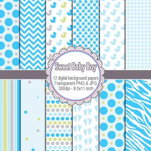 Clipart digital background paper graphics baby shower birthday boy - cardmaking - Clip art