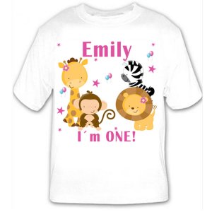 Printable Personalized Jungle Pink Tshirt - Baby Birthday Girl Custom