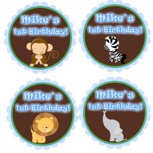 Printable Personalized Jungle Cupcake Toppers Baby Boy Shower or Birthday