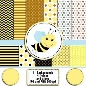 Bee clipart digital graphics frames and background papers