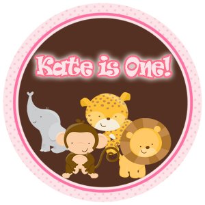 20 Personalized Jungle Cupcake Toppers Baby Girl Shower or Birthday
