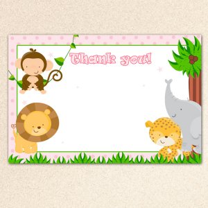 Printable Jungle Animals White Blank Thank you card