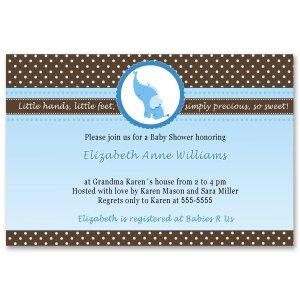 30 Baby Boy Shower Blue Brown Elephant Invitations - Also Birthday