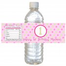 25 Personalized Pink Green Polka Dots Baby Girl Shower or Birthday Bottle Wrappers