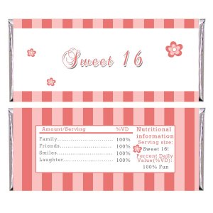 Printable Coral Stripes Candy Bar Wrapper - Sweet 16 Birthday