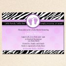 Printable Baby Girl Shower Purple Zebra Violet Feet Treads Invitations Cards