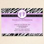 Printable Baby Girl Shower Purple Zebra Violet Feet Treads Invitations Cards
