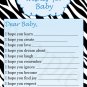 30 Zebra Wishes for Baby Card - Baby Shower Blue Boy Custom Cute Adorable