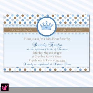Printable Personalized Prince Crown Baby Boy Shower Birthday Party Invitations