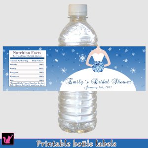 Printable Personalized Winter Wonderland Bridal Shower Water Bottle Labels Wrappers