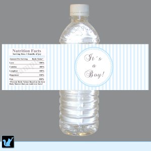 Printable Blue Stripes Lines Water Bottle Labels Wrappers Its a boy or Happy Birthday