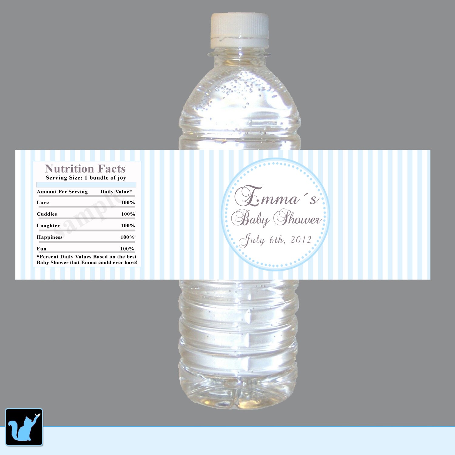 25 Blue Stripes Water Bottle Labels Wrappers Birthday Boy