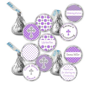 Candy Stickers - Printable Baby Baptism Purple Polka Dots
