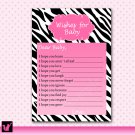 30 Zebra Wishes for Baby Card - Baby Shower Hot Pink Girl Custom Cute Adorable
