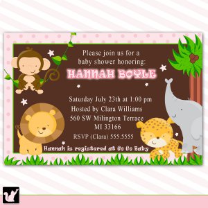 Jungle Invitations Baby Shower Birthday Pink Girl - DIY Print Yourself Safari Zoo