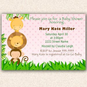 Jungle Invitations Baby Shower Birthday Party Girl Pink - DIY Print Yourself Safari Zoo
