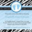 Printable Baby Boy Shower Blue Zebra Feet Treads Invitations Cards