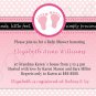 Printable Baby Boy Shower Pink Polka Dots Feet Treads Invitations Cards