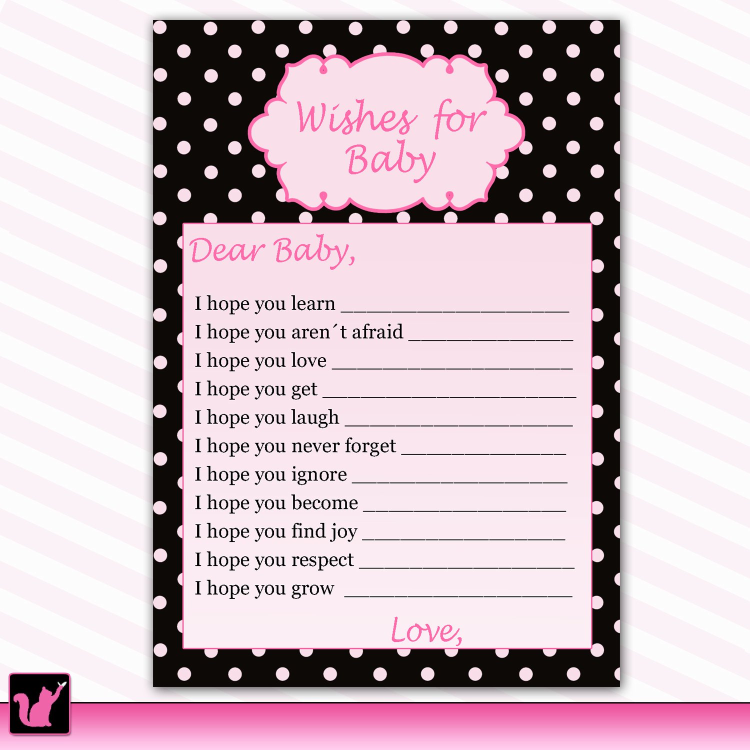 Printable Polka Dots Wishes For Baby Card   Baby Shower Girl Blue White