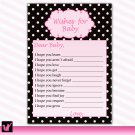 Printable Polka Dots Wishes for Baby Card - Baby Shower Girl Hot Pink Black Custom