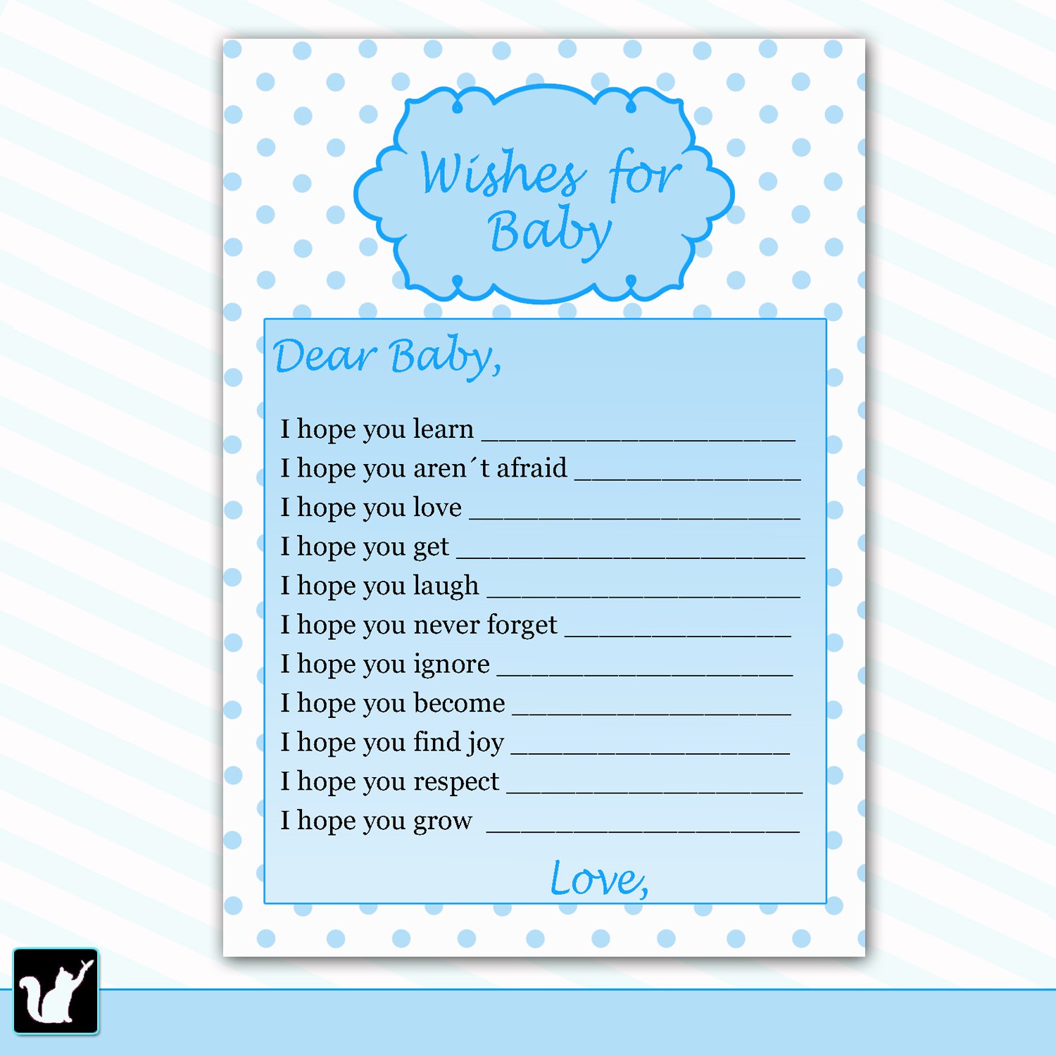 Printable Polka Dots Wishes for Baby Card Baby Shower Girl Blue White