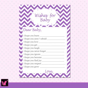 Printable Polka Dots Wishes for Baby Card - Baby Shower Girl Violet ...