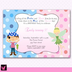 30 Pirate Fairy Pixie Princess Birthday Party Invitations Polka Dots Girl Baby
