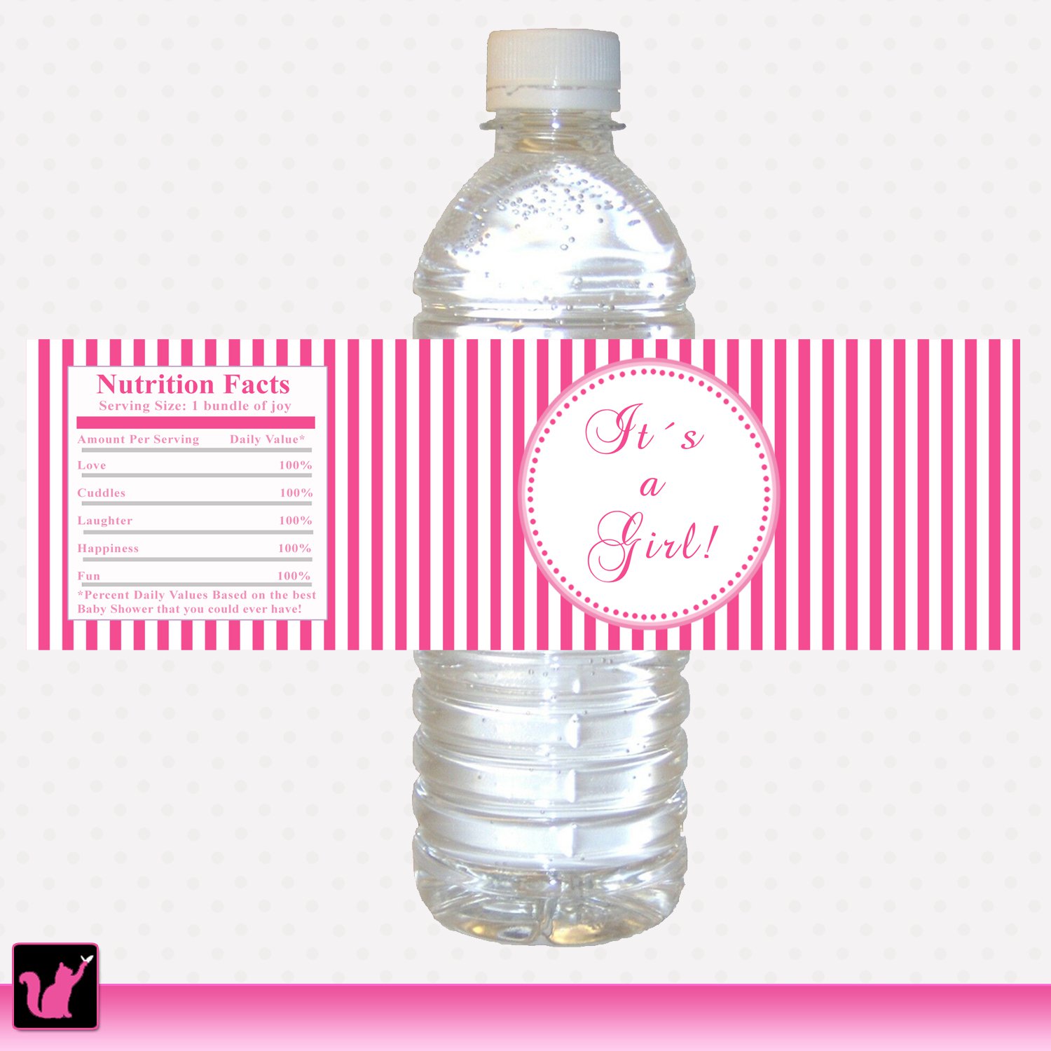 printable hot pink stripes lines water bottle labels