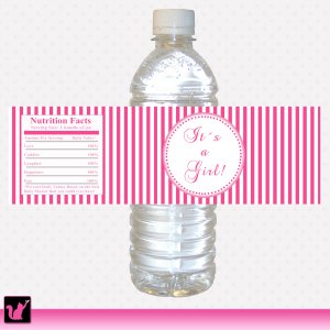 Printable Hot Pink Stripes Lines Water Bottle Labels Wrappers Its a girl or Happy Birthday