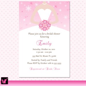 Snowflake Winter Flowers Bridal Shower Invitations White Bride Dress Wedding - DIY Printable