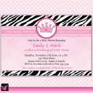 Printable Baby Shower or Birthday Pink Zebra Princess Invitations