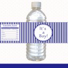 Printable Navy Blue Stripes Lines Water Bottle Labels Wrappers Its a girl or Happy Birthday
