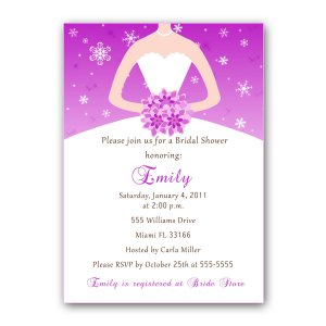Snowflake Winter Flowers Bridal Shower Invitations White Bride Dress Wedding - DIY Printable