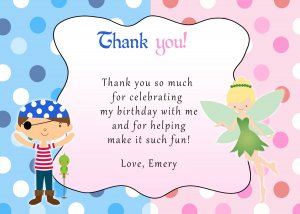 30 Pirate Fairy Pixie Princess Birthday Party Thank You Cards Note Baby
