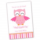 30 Personalized Valentines Cards Owl Pink
