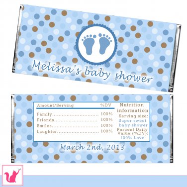 30 Baby Feet Polka Dots Candy Bar Wrappers - Baby Shower