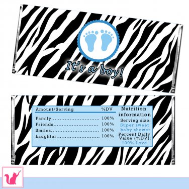 Printable Zebra It's a Boy Candy Bar Wrapper - Baby Shower