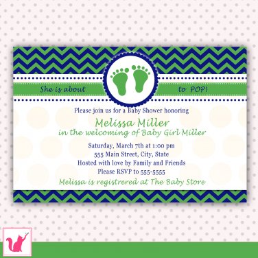 30 Personalized Chevron Blue Green Baby Shower Invitations