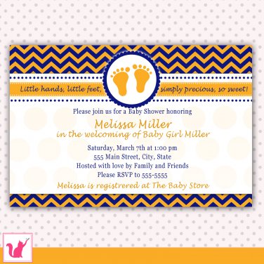 Printable Personalized Navy Blue Orange Baby Shower Invitation