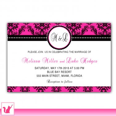 Printable Personalized Damask Hot Pink Bridal Shower Wedding Engagement Anniversary Invitation