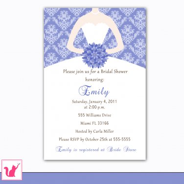 30 Personalized Damask Periwinkle Bridal Shower Invitations