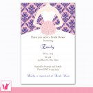 Printable Personalized Damask Navy Blue Pink Bridal Shower Invitations
